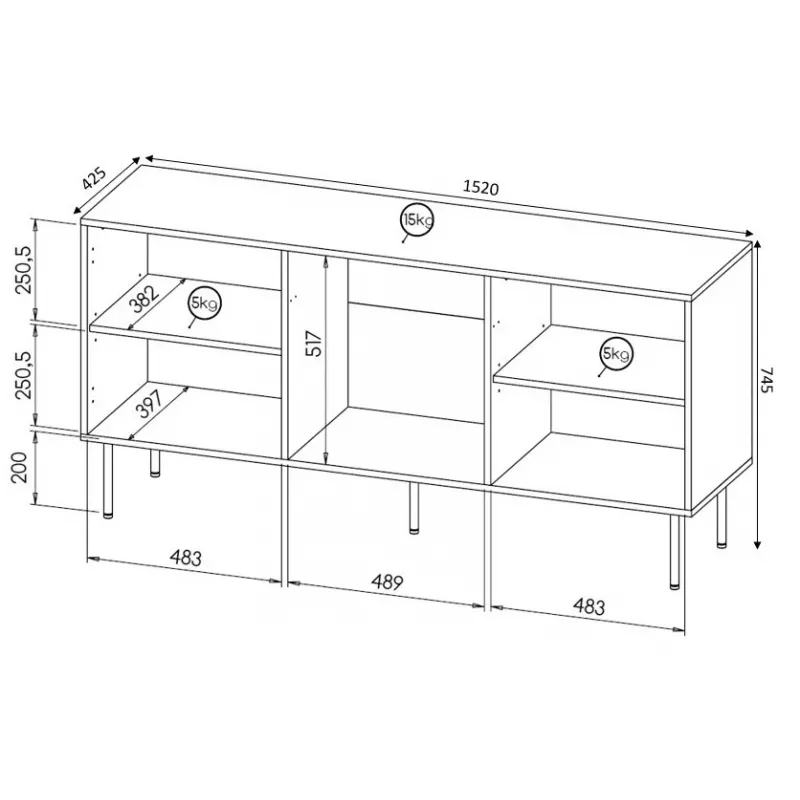 HOLE Cassettiera 152x42,5x74,5 cm bianco opaco