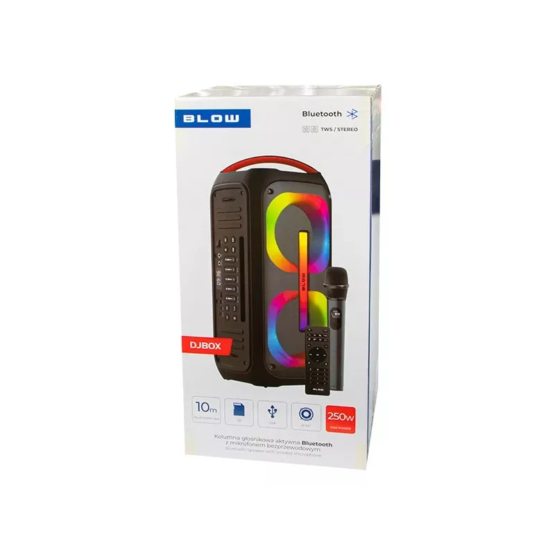 BLOW DJBOX 30-392# speaker Bluetooth 250 W con telecomando e microfono, USB, microSD, AUX, TWS, batteria integrata, nero