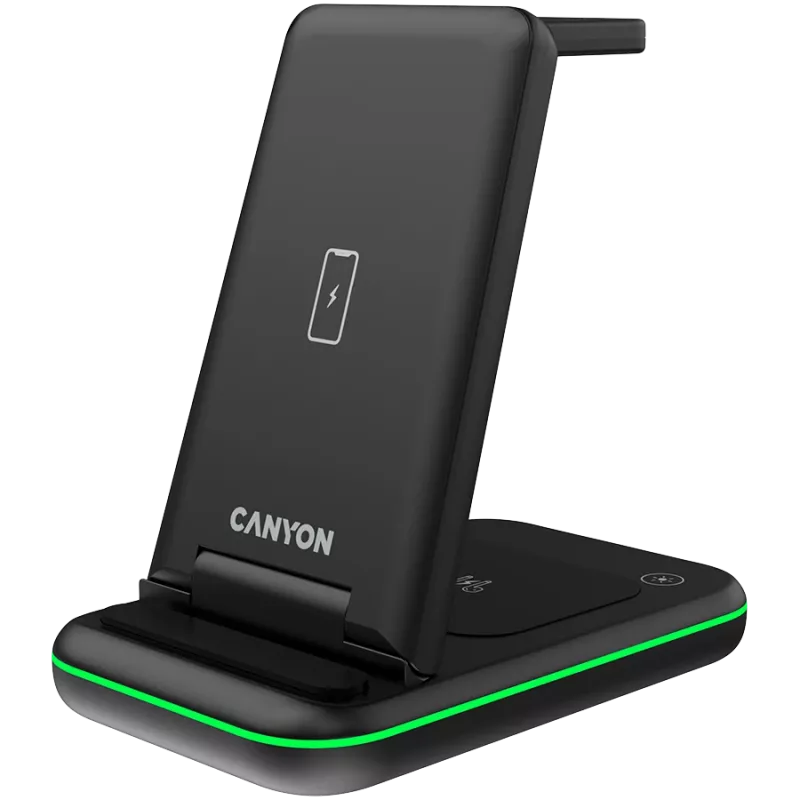 Caricabatterie wireless CANYON WS-304 15W 3in1 Nero