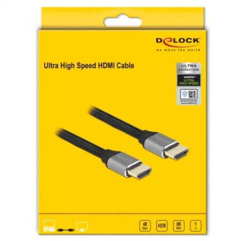 Cavo HDMI DeLOCK Ultra High Speed 48 Gbps 8K 60 Hz grigio 1 m