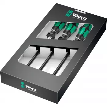 391/3 set cacciaviti per fascette stringitubo nero/verde, 3 pezzi, con gambo flessibile