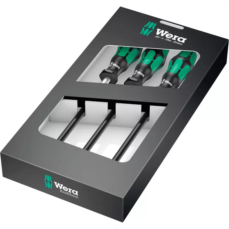 391/3 set cacciaviti per fascette stringitubo nero/verde, 3 pezzi, con gambo flessibile