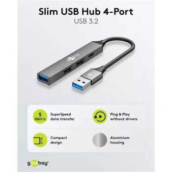 Hub USB Goobay Slim 4 porte, USB-A a USB-C™/USB-A, USB 3.2 (74458)