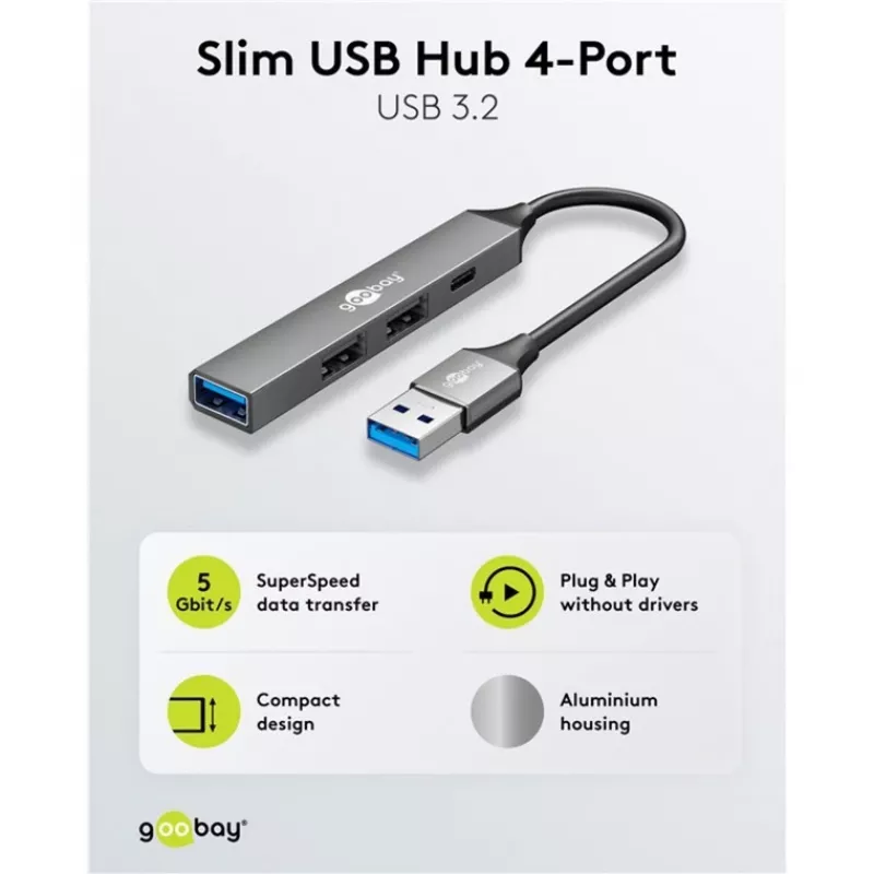 Hub USB Goobay Slim 4 porte, USB-A a USB-C™/USB-A, USB 3.2 (74458)