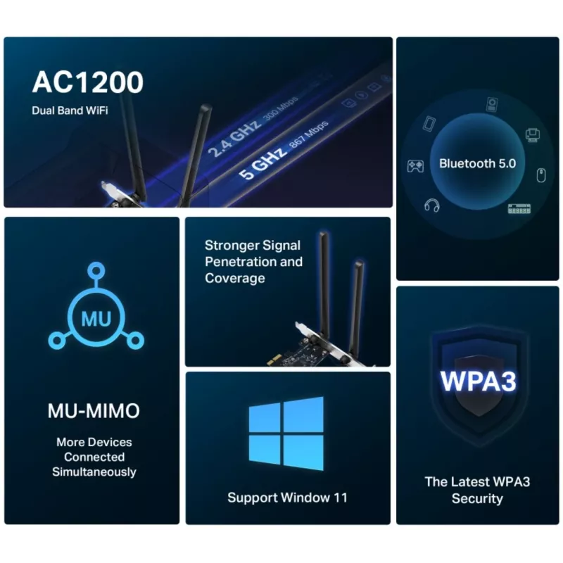 Mercusys AC1200 Wi-Fi Bluetooth adattatore PCIe MA30E dual band
