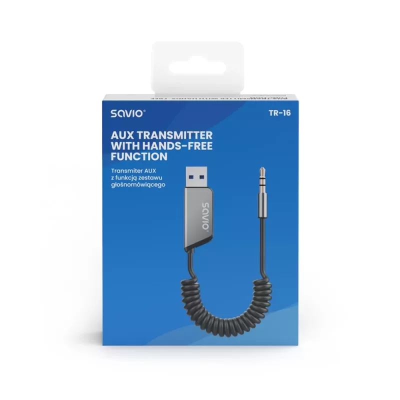 Savio TR-16 Trasmettitore adattatore AUX con funzione vivavoce, Bluetooth 5.3, Google Assistant/Siri