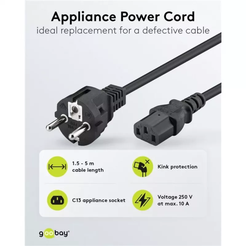Cavo IEC Goobay 5 m nero spina tipo F IEC C13 H05VV-F3G