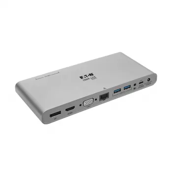 Eaton Tripp Lite dock USB-C, triple display - 4K HDMI/DisplayPort, VGA, USB 3.2 Gen 1, hub USB-A/USB-C, GbE, ricarica PD 100W, cavi di alimentazione internazionali - docking station - USB-C