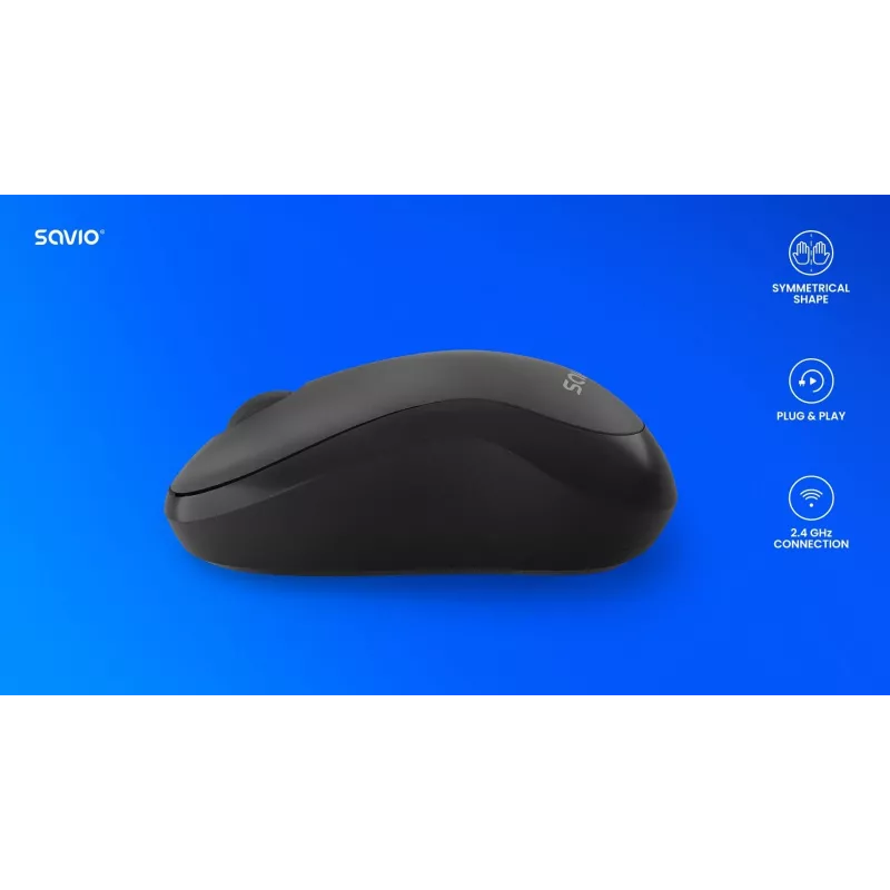 Savio MB-03 mouse ottico wireless, ricevitore USB 2,4 GHz, 1000 DPI, 3 pulsanti, batteria AA, 99x60x39 mm, 51 g, nero