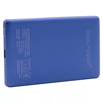 Powerbank RealPower PB-5000 MAG 5000 mAh con ricarica wireless compatibile MagSafe, USB-C, potenza in uscita 20 W, blu