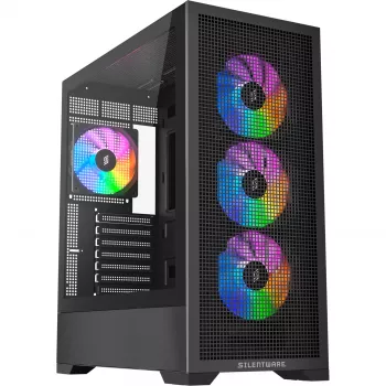 Case per PC Silentware Core 100 A-RGB nero — modello CORE100Schwarz, illuminazione A-RGB, formato Mid-Tower