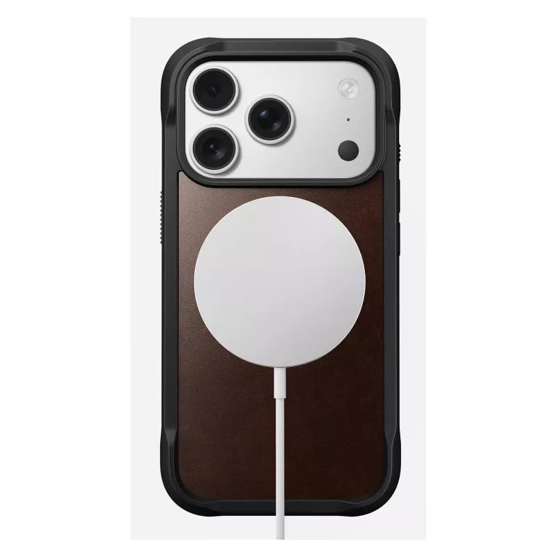 Custodia per smartphone Nomad Rugged Leather Case per iPhone 17 Pro, 6,3 pollici (16 cm), marrone, pelle/TPU/alluminio