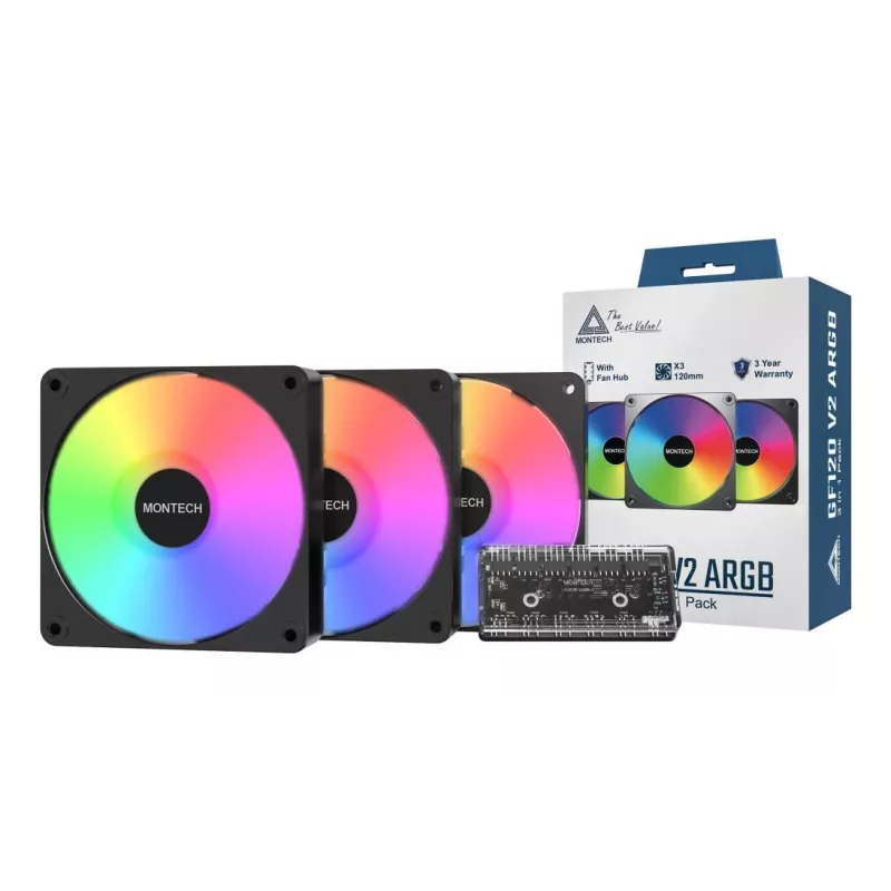 Montech GF120 V2 ARGB modulo ventola per case PC 12 cm nero 3 pz.