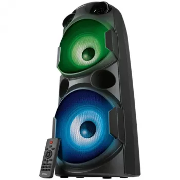 SVEN PS-750 2x40W; display LED; TWS; radio FM; AUX; supporto USB/schede SD; illuminazione; ingresso microfono (karaoke); telecomando; equalizzatore integrato
