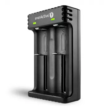 Caricabatterie everActive LC200 domestico USB, 2 vani, Li-Ion, supporta A/AA/AAA/AAAA/C/D, ingresso 5 V, uscita 4,2 V, nero