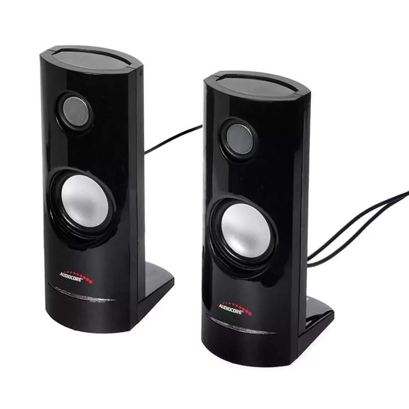 Diffusore PC a 2 vie con filo Audiocore AC860, 2.0 canali, 4 W RMS, alimentazione USB, ingresso 3,5 mm, nero