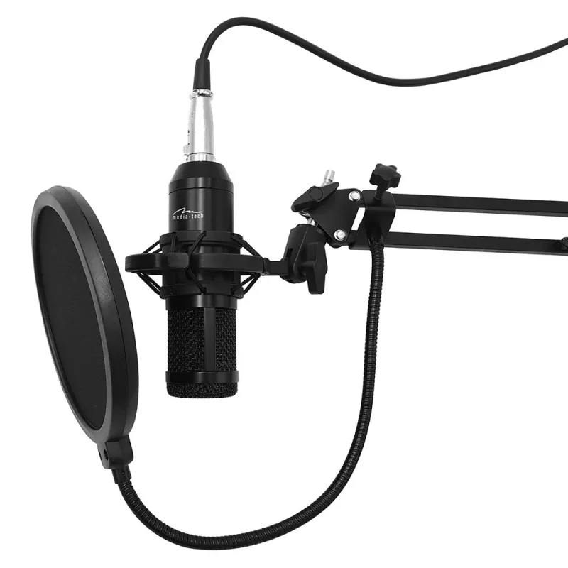 Microfono PC con filo MEDIA-TECH MT397K con ingresso XLR, supporto da tavolo, cavo 2,4 m, 20–20000 Hz, sensibilità -32 dB