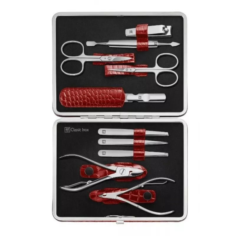 Zwilling Classic set da manicure in acciaio inox – custodia in pelle, 10 pezzi - rosso