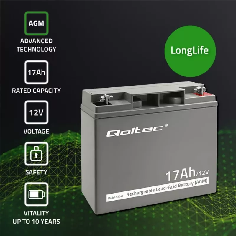 Qoltec 53046 batteria AGM 12 V 17 Ah, max 255 A