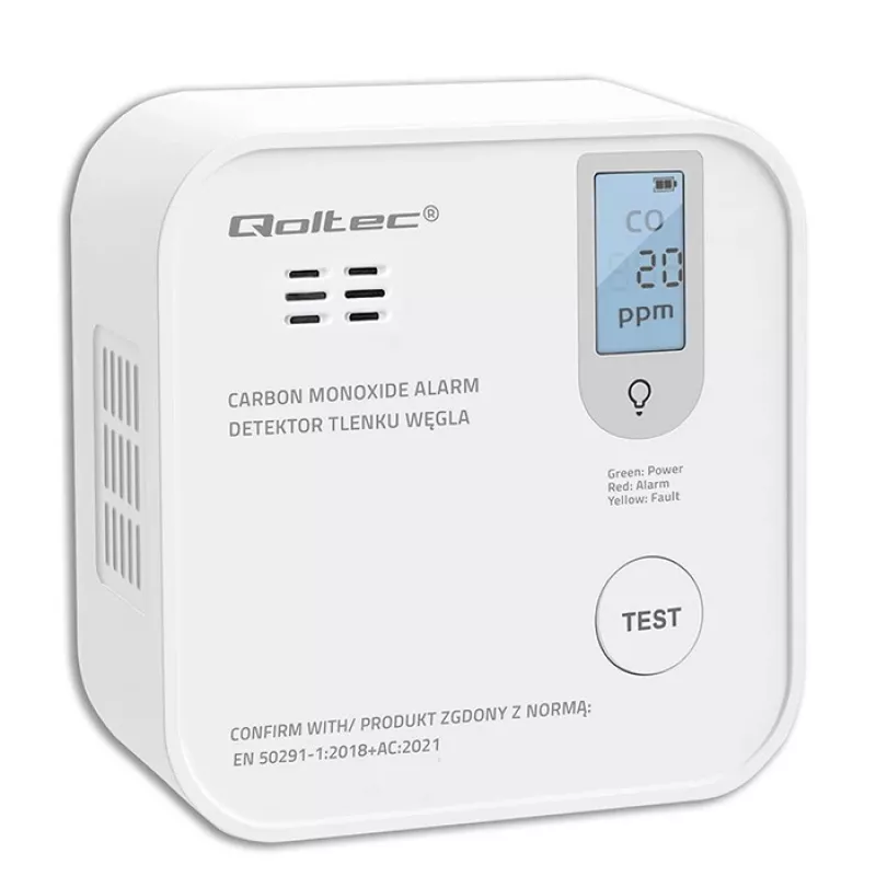 Rilevatore di monossido di carbonio QOLTEC 52577 — allarme a batteria, livello sonoro 85 dB