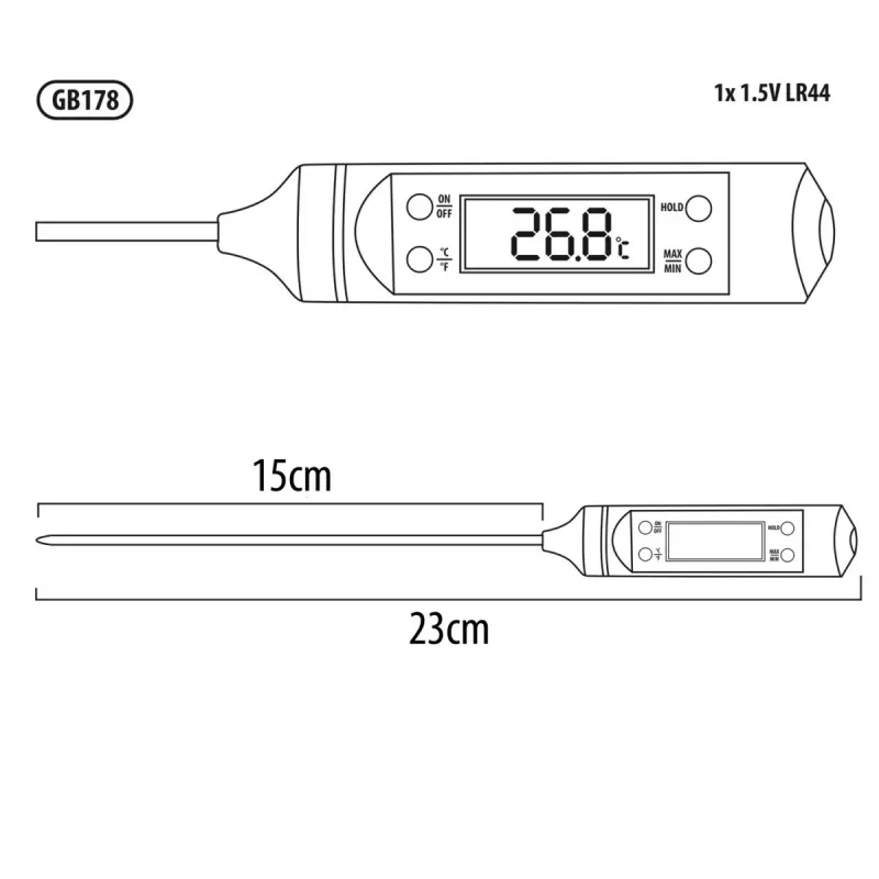 Sonda per alimenti GreenBlue GB178, lunghezza sonda 15 cm