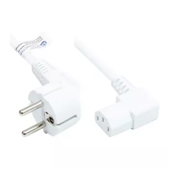 Cavo di alimentazione connettore Schuko tipo E+F (CEE 7/7, angolato) a C13 (angolato a destra), bianco, 1,00 mm², 5 m, Good Connections® (P0131-W050)