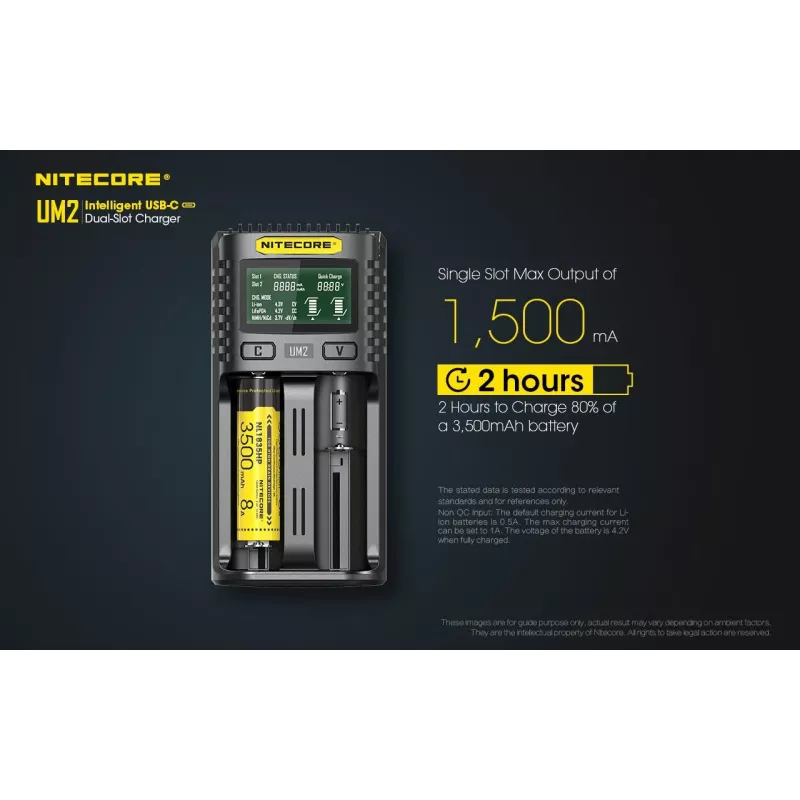 Caricabatterie Nitecore UM2 batterie domestiche DC ioni di litio nichel-cadmio