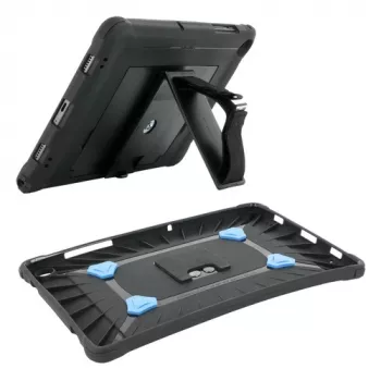 Mobilis PROTECH - Cover posteriore per tablet - prodotta in Francia, rinforzata, con supporto e cinturino da polso girevole a 360° - nero - per Sam