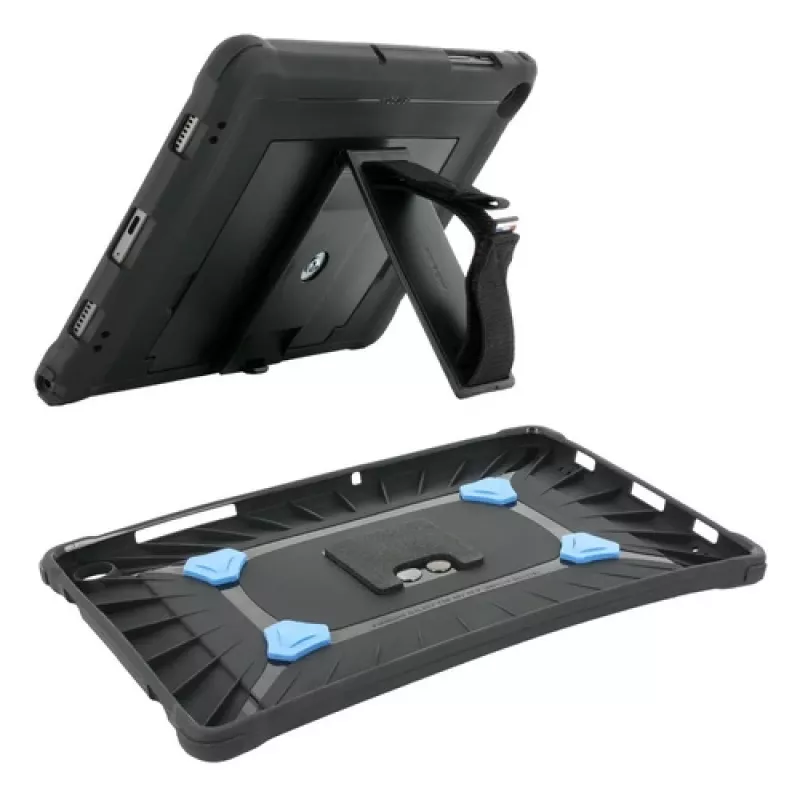 Mobilis PROTECH - Cover posteriore per tablet - prodotta in Francia, rinforzata, con supporto e cinturino da polso girevole a 360° - nero - per Sam