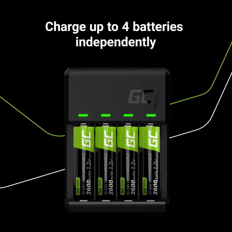 Caricabatterie Green Cell GC VitalCharger USB, 4 slot, AA/AAA, alimentato via USB, nero