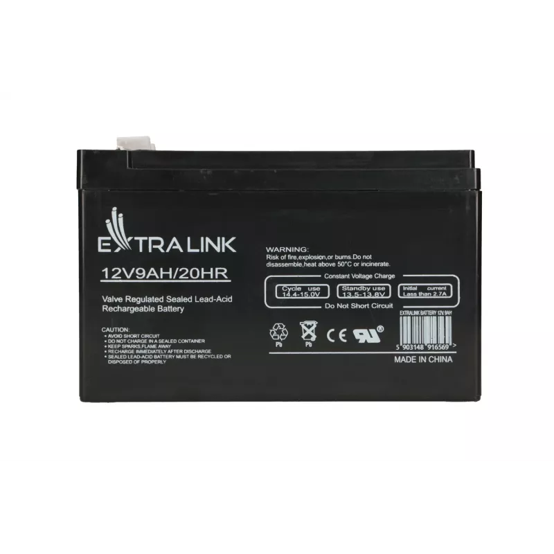 Batteria al piombo-acido sigillata (VRLA) 12V 9Ah Extralink – AGM, 1 pezzo, nero