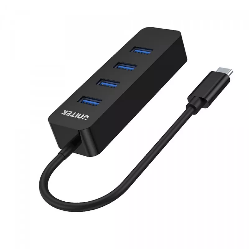 Hub USB Unitek uHUB Q4 – hub 4 porte USB 3.2 Gen 1 (Type-A), host USB-C, 5 Gbit/s, 10 W, nero