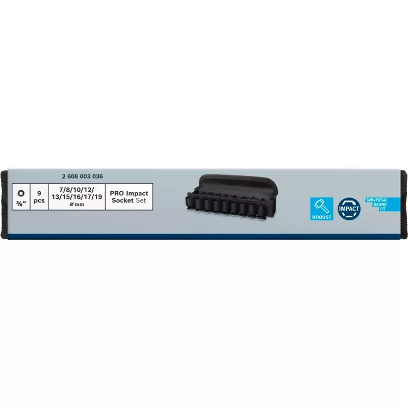 Set di bussole per avvitatore a impulsi Bosch 3/8 inch, 9 pezzi, nero, standard