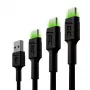 Green Cell GC Ray KABGCSET01 set di cavi da USB-A a USB-C, 3 pz. (30 cm, 120 cm, 200 cm), LED verde, ricarica rapida QC 3.0, nero