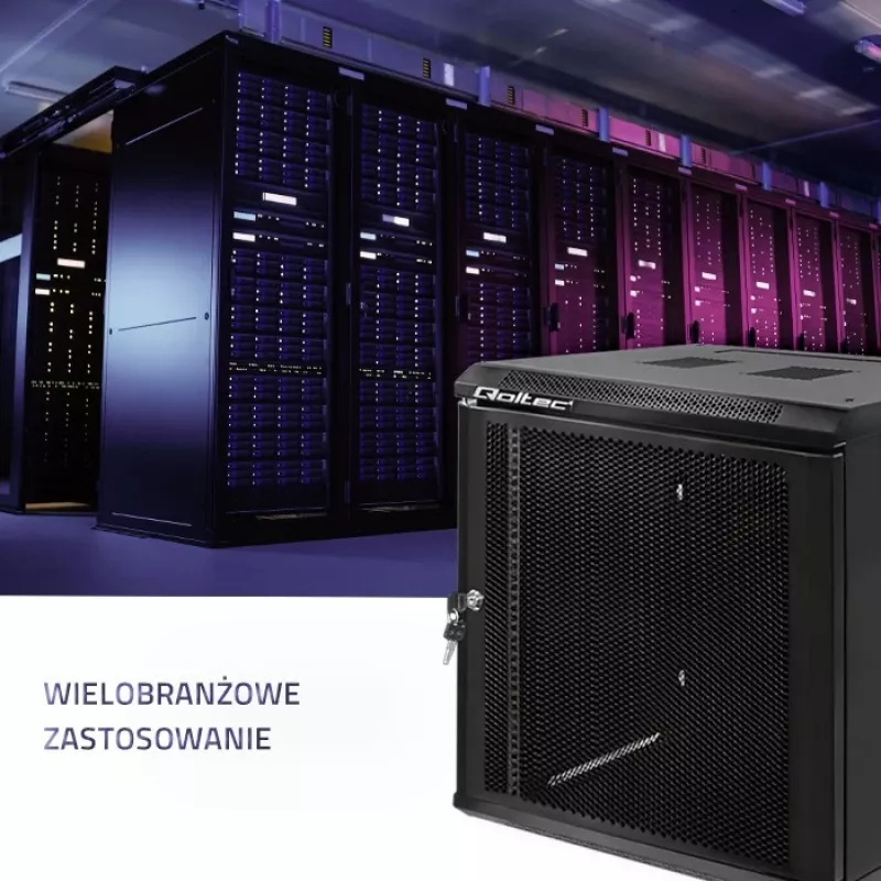 Qoltec 54488 Armadio rack da parete da 19 pollici, 12U, 600 x 635 x 450 mm, porta forata