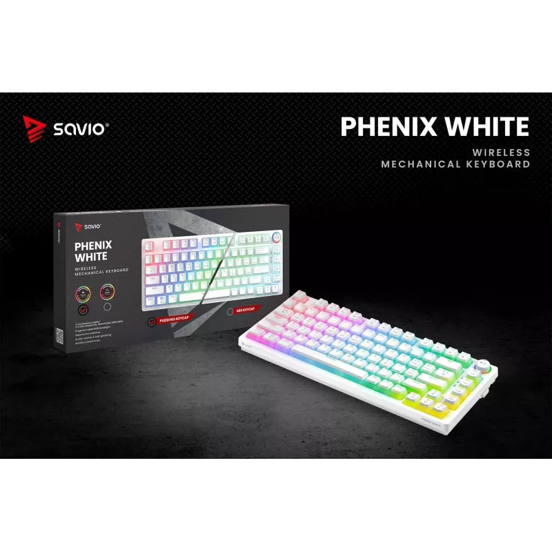Tastiera gaming Savio Phenix WHITE GAT RED PUD con filo wireless USB Bluetooth RGB LED