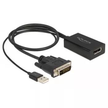 Delock - cavo adattatore - DVI-D, USB (solo alimentazione) (M) a DisplayPort (F) - DisplayPort 1,2 - 50 cm - supporto 4K 30 Hz - nero (63189)