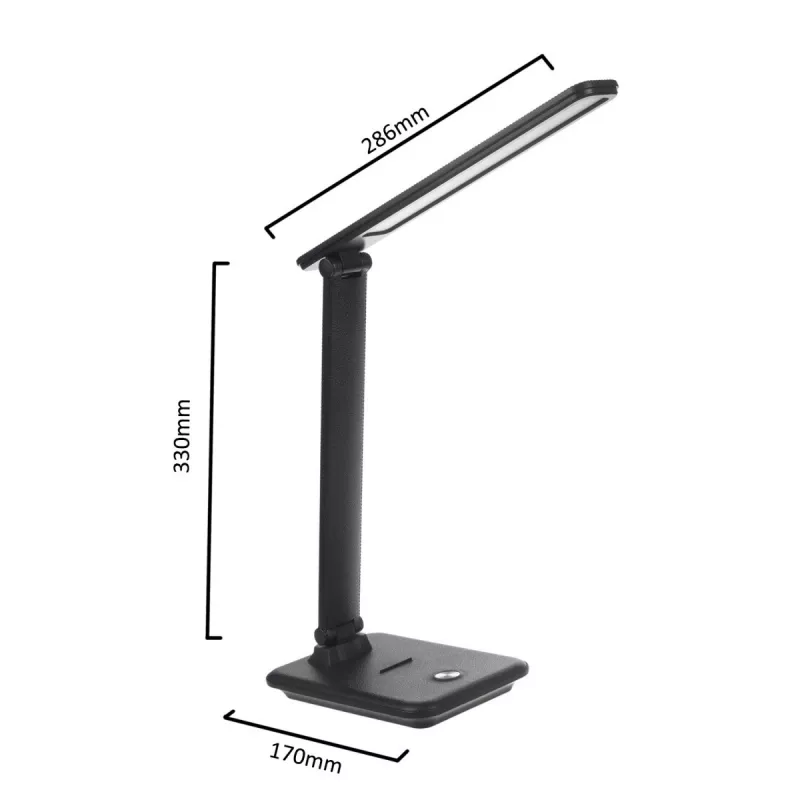 Lampada da tavolo LED MACLEAN MCE614B — dimmerabile, braccio pieghevole regolabile, 9W, 3000K/4500K/6500K, nera