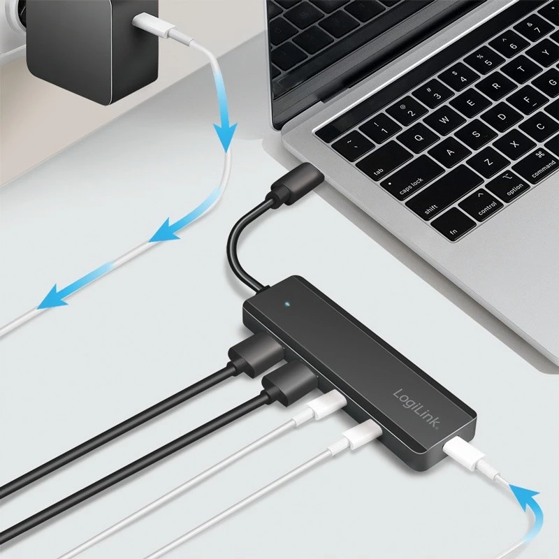 Hub USB-C, 4 porte 2x USB-A, 2x USB-C, nero