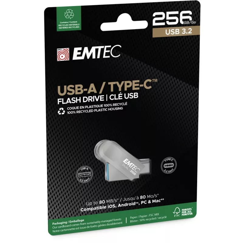 Chiavetta USB Emtec 256GB USB3.2 Type-C Dual D280