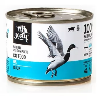 Cibo umido per gatti 3coty anatra 180 g – cibo umido completo senza cereali in scatola per gatti adulti, proteine 15 %, grassi 10 %, umidità 72,8 %