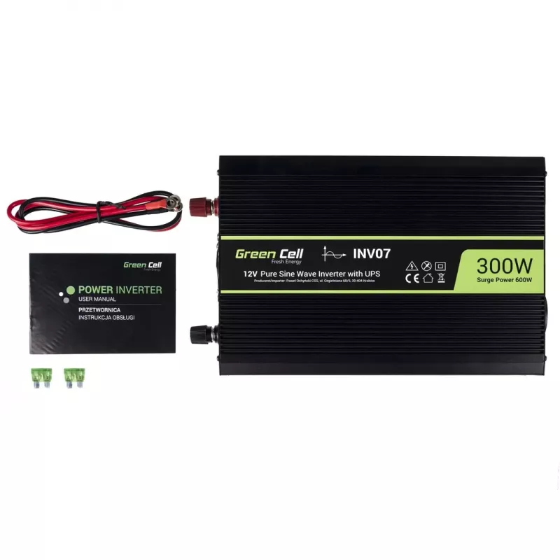 Convertitore di tensione Green Cell INV07, DC 12 V a AC 230 V, 300 W, 50 Hz, connettore Type-C, nero