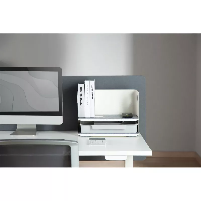 Organizer da scrivania Digitus con caricabatterie Qi acciaio grigio bianco 1 cassetto