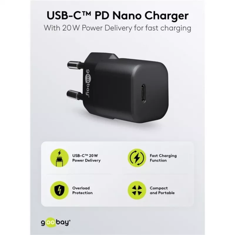 Caricabatterie per dispositivi mobili Goobay 65403 universale nero ricarica rapida AC