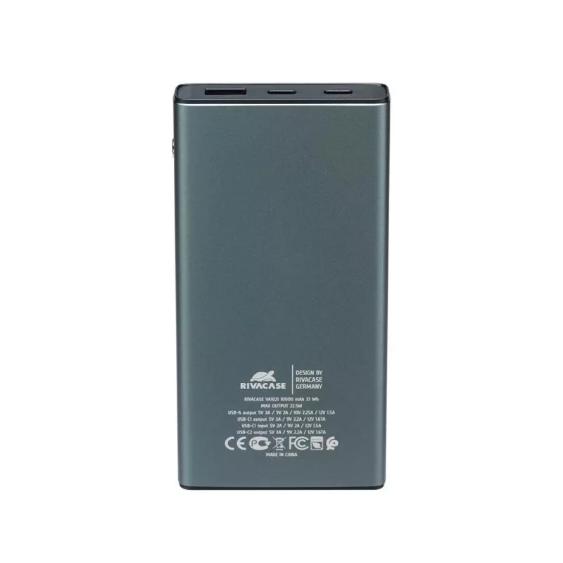 Powerbank Rivacase VA1021 10000mAh, doppia uscita USB, indicatori LED, caricabatterie portatile compatto