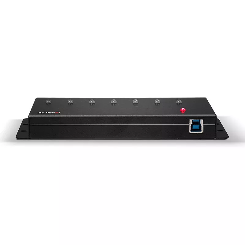 Lindy Hub USB 3.0 in metallo a 7 porte, USB 3.2 Gen 1 (3.1 Gen 1) Type-A, 5000 Mbit/s, nero, 0,8 m, 185 mm, 75 mm
