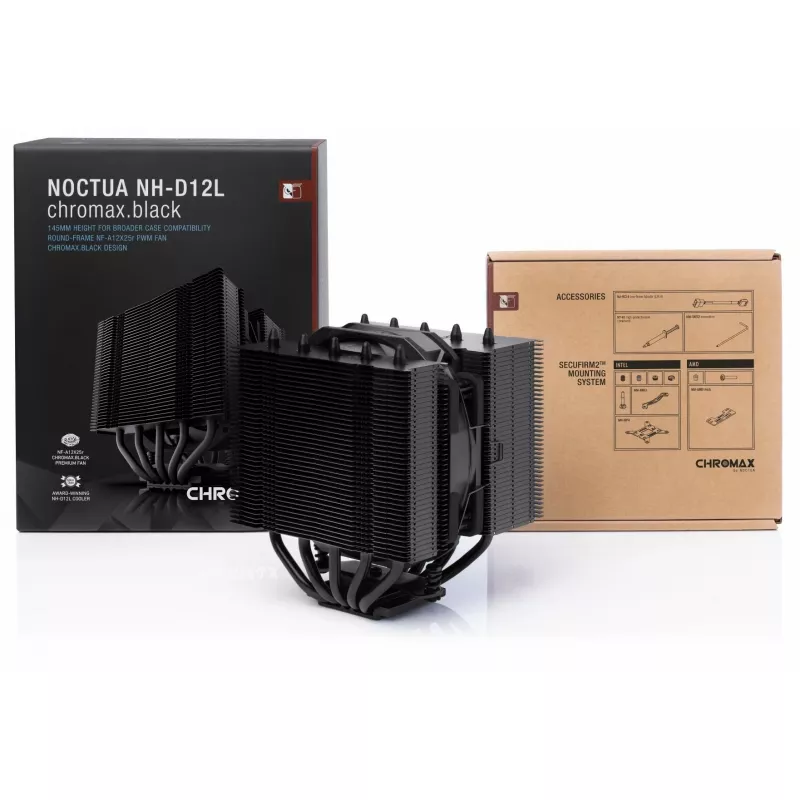 Noctua NH-D12L chromax.black dissipatore CPU ad aria, 120 mm, alluminio, nero, 450–2000 RPM, 22,6 dBA