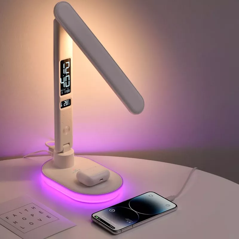 Lampada da tavolo Hawk HW-LAMP03 bianco RGB — lampada da scrivania LED regolabile con illuminazione RGB