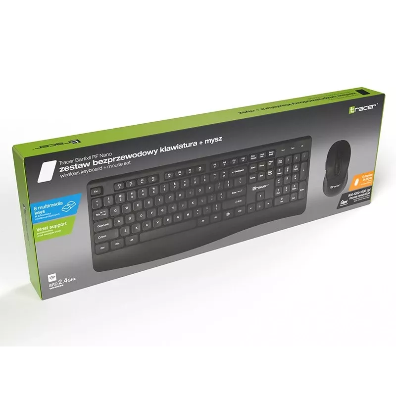 Kit tastiera e mouse wireless Tracer Bartix II RF Nano, 2,4 GHz, nero