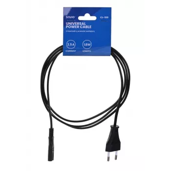 Cavo di alimentazione Savio CL-100 nero 1,8 m IEC tipo E (3,4 mm, 3,1 mm) IEC C7